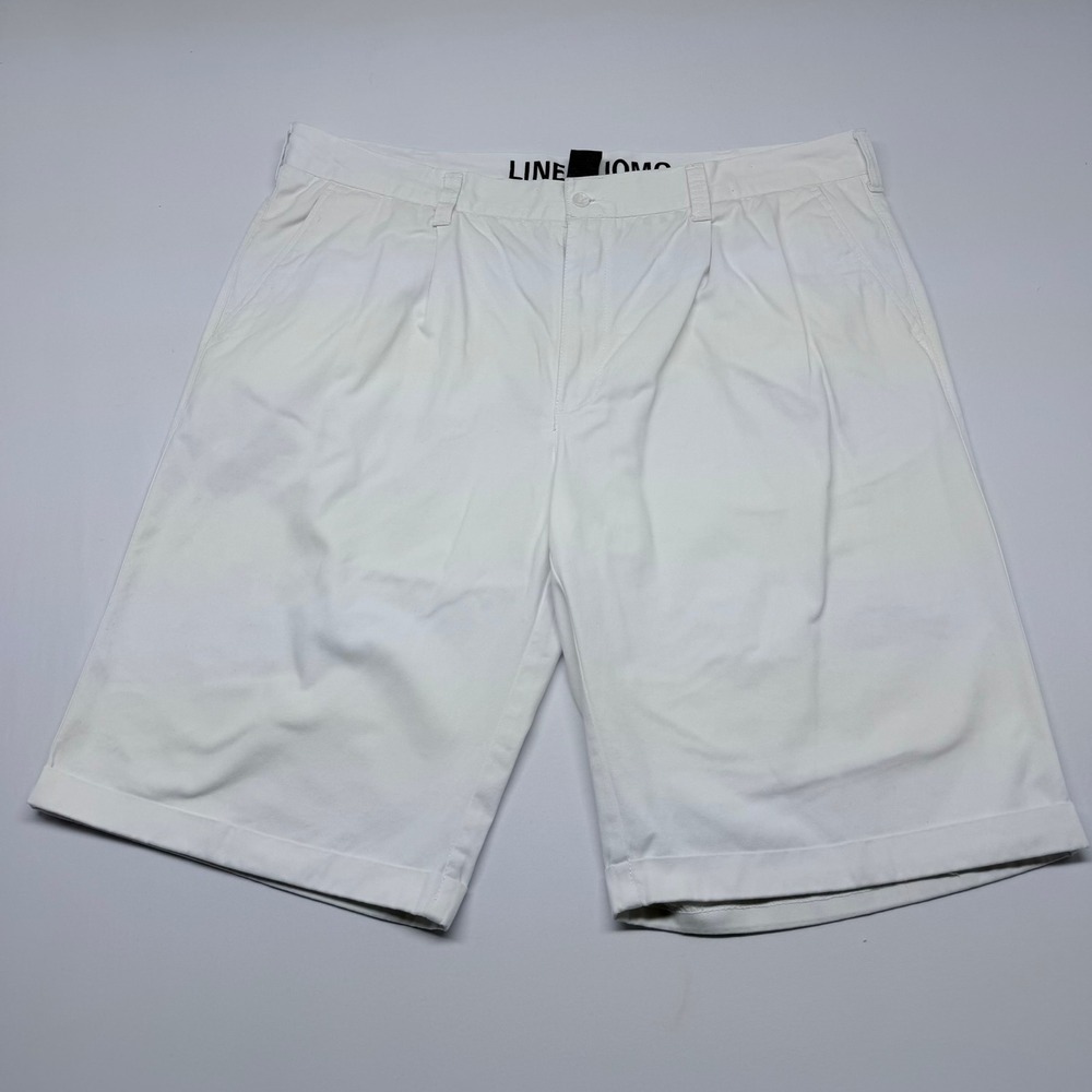 Linea Uomo Mens White Pleated Cotton Chino Shorts Size 42 Cuffed Casual Summer